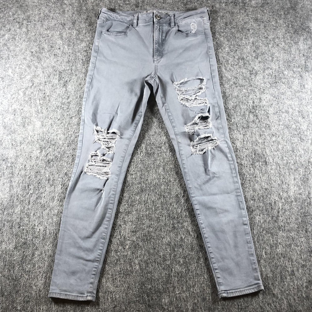 American Eagle Jegging Jeans Womens 12 Gray/Blue Distressed Denim